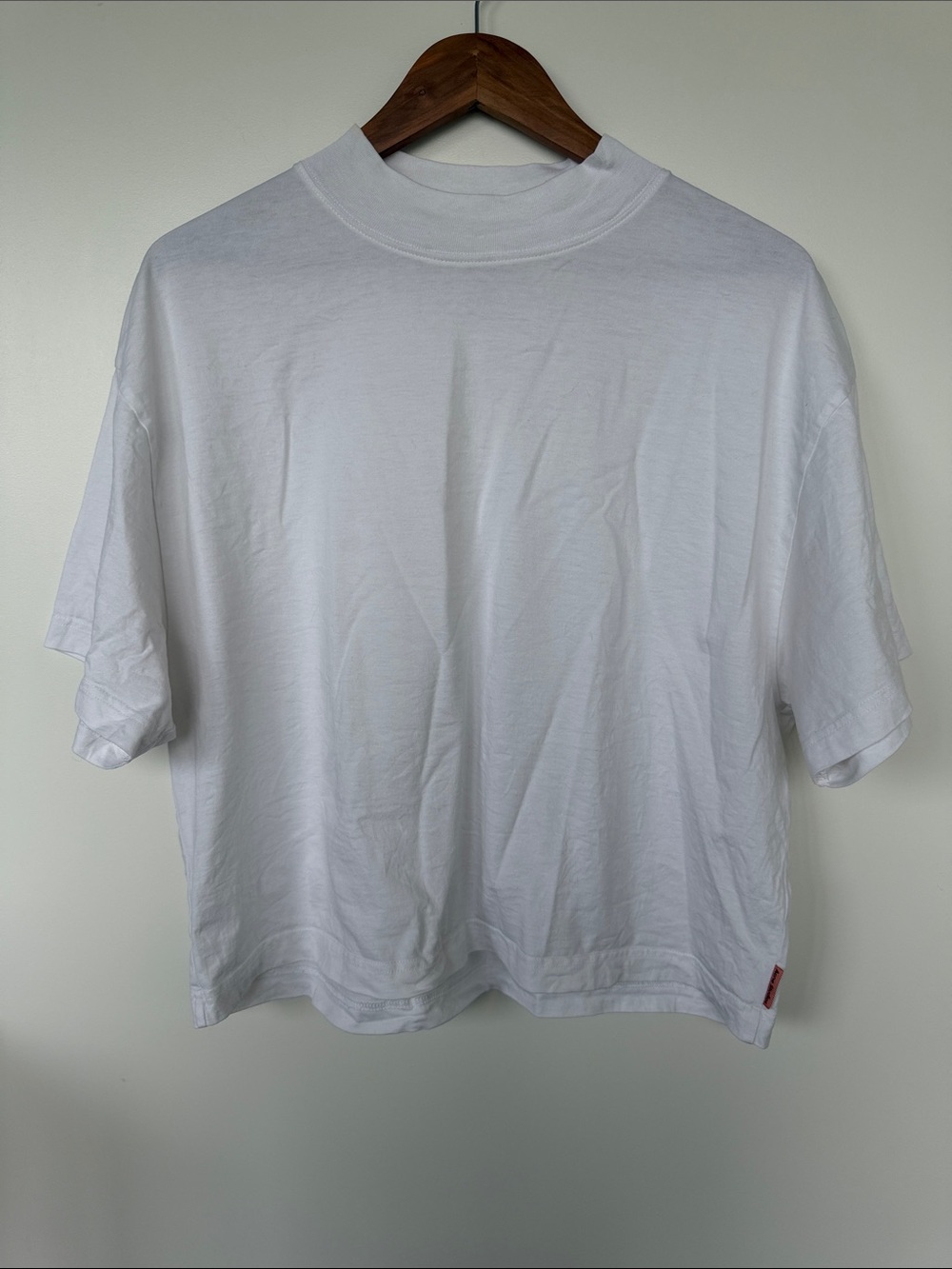 Acne White Short-Sleeve Cotton Tee Mock Neck